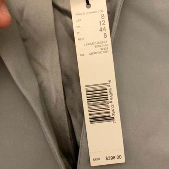 elie tahari lindley suit jacket blazer geometric grey size 8 nwt